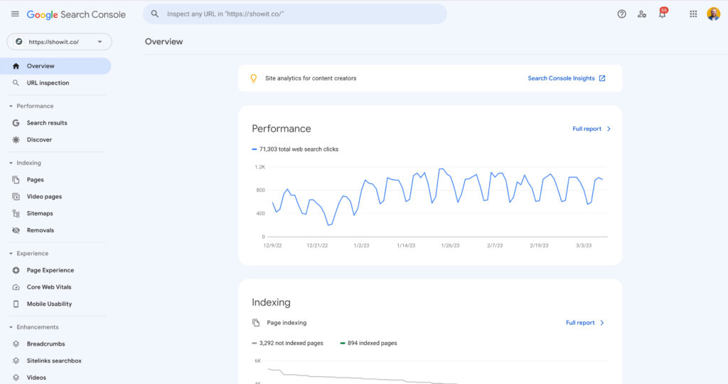 Screenshot of Google Search Console