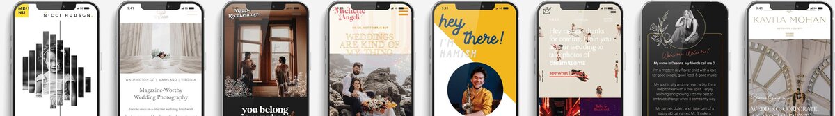 Row of mobile websites made on Showit website builder