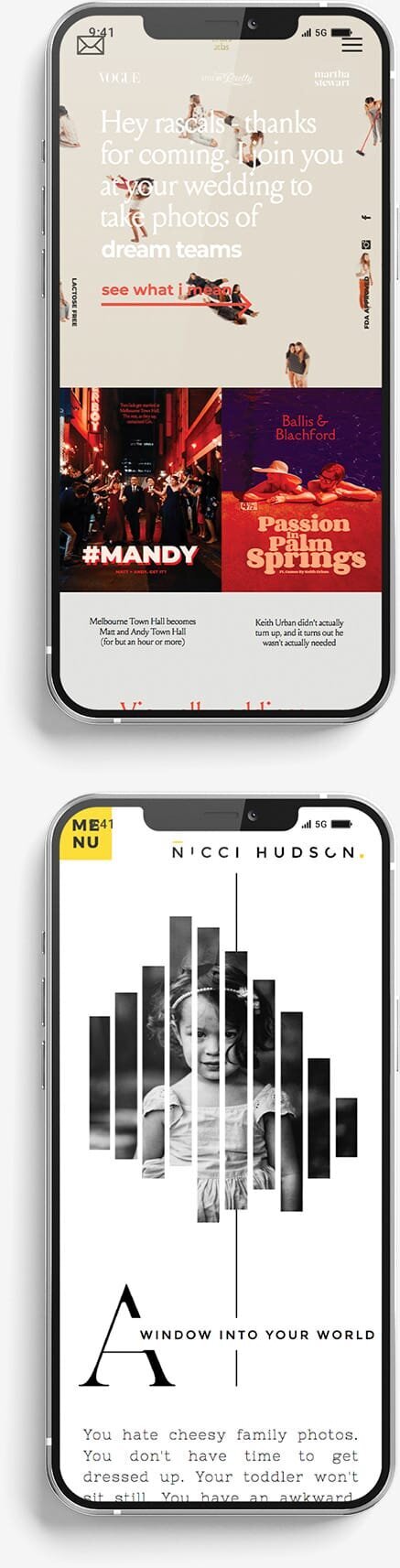 Mobile screenshots of websites all laid out in a column